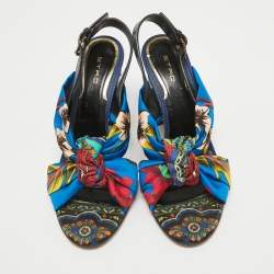 Etro Multicolor Printed Satin and Leather Knotted Slingback Sandals Size 41
