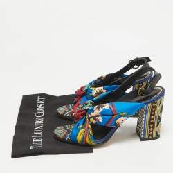 Etro Multicolor Printed Satin and Leather Knotted Slingback Sandals Size 41