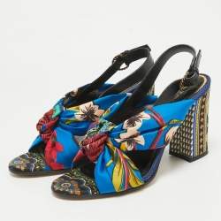 Etro Multicolor Printed Satin and Leather Knotted Slingback Sandals Size 41