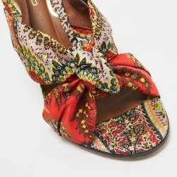 Etro Multicolor Printed Satin and Leather Knotted Slingback Sandals Size 41