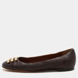 Etro Brown Embossed Leather Embellished Cap Toe Ballet Flats Size 40