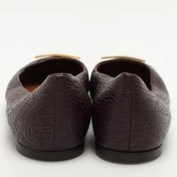 Etro Brown Embossed Leather Embellished Cap Toe Ballet Flats Size 40