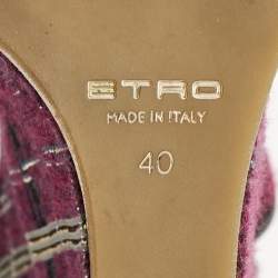 Etro Magenta Pink/Black Tweed and Leather Platform Wedge Sandals Size 40