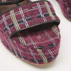 Etro Magenta Pink/Black Tweed and Leather Platform Wedge Sandals Size 40