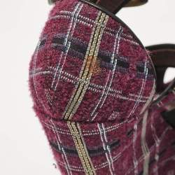 Etro Magenta Pink/Black Tweed and Leather Platform Wedge Sandals Size 40
