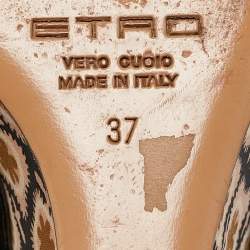 Etro Beige/Black Fabric and Leather Wedge Ankle Wrap Sandals Size 37