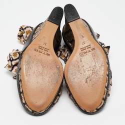 Etro Beige/Black Fabric and Leather Wedge Ankle Wrap Sandals Size 37