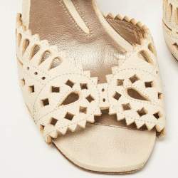 Etro  Cream Leather Cutout Ankle Strap Sandals Size 38