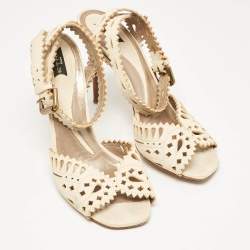 Etro  Cream Leather Cutout Ankle Strap Sandals Size 38
