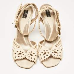 Etro  Cream Leather Cutout Ankle Strap Sandals Size 38