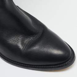 Etro Black Leather Western Carving Cowboy Knee Length Boots Size 40