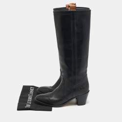 Etro Black Leather Western Carving Cowboy Knee Length Boots Size 40