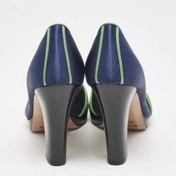 Etro Blue/Green Satin Zip Embellished Block Heel Pumps Size 38
