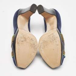 Etro Blue/Green Satin Zip Embellished Block Heel Pumps Size 38