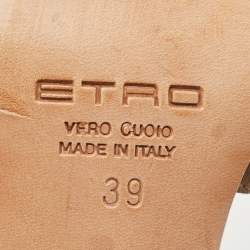 Etro Beige/Lime Green Patent and Leather Perforated Ankle Strap Sandals Size 39
