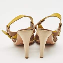 Etro Beige/Lime Green Patent and Leather Perforated Ankle Strap Sandals Size 39