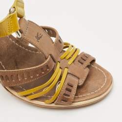 Etro Beige/Lime Green Patent and Leather Perforated Ankle Strap Sandals Size 39