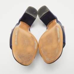 Etro Navy Blue Satin Slide Sandals Size 40