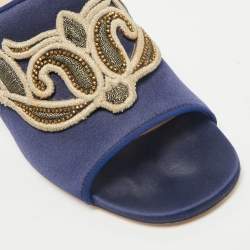 Etro Navy Blue Satin Slide Sandals Size 40