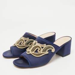 Etro Navy Blue Satin Slide Sandals Size 40