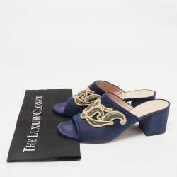 Etro Navy Blue Satin Slide Sandals Size 40