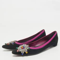 Etro Black/Purple Suede and Satin Crystal Embellished Ballet Flats Size 36