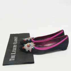 Etro Black/Purple Suede and Satin Crystal Embellished Ballet Flats Size 36