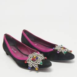 Etro Black/Purple Suede and Satin Crystal Embellished Ballet Flats Size 36