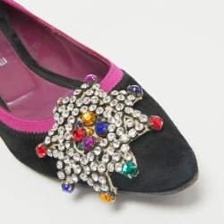 Etro Black/Purple Suede and Satin Crystal Embellished Ballet Flats Size 36