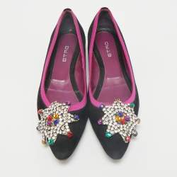 Etro Black/Purple Suede and Satin Crystal Embellished Ballet Flats Size 36