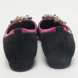 Etro Black/Purple Suede and Satin Crystal Embellished Ballet Flats Size 36