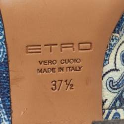Pre Owned Etro Blue/White Paisley Print Coated Canvas Embellished Pumps Size 37.5