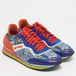 Pre Owned Etro Multicolor Paisley Print Nylon and Leather Low Top Sneakers Size 37