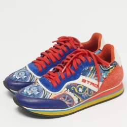 Pre Owned Etro Multicolor Paisley Print Nylon and Leather Low Top Sneakers Size 37