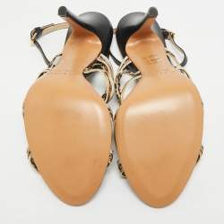 Pre Owned Etro Size 40 Black/Gold Leather Chain Embellished Ankle Strap Sandals