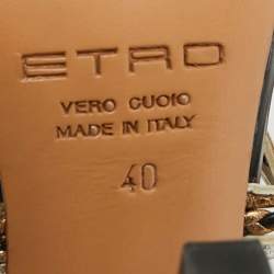 Pre Owned Etro Size 40 Black/Gold Leather Chain Embellished Ankle Strap Sandals