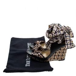 Etro Multicolor Satin and Leather Platform Wedge Tie Up Sandals Size 37