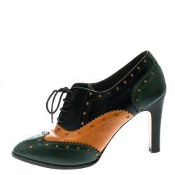 Pre Owned Etro Tricolor Leather Brogue Oxford Ankle Booties Size 38