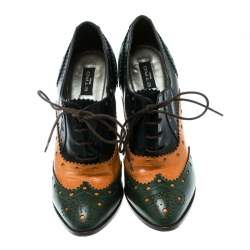 Pre Owned Etro Tricolor Leather Brogue Oxford Ankle Booties Size 38