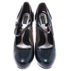 Pre Owned Etro Blue Patent Leather And Leather Mary Jane Pumps Size 37.5