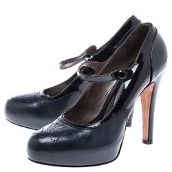 Pre Owned Etro Blue Patent Leather And Leather Mary Jane Pumps Size 37.5