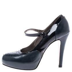 Pre Owned Etro Blue Patent Leather And Leather Mary Jane Pumps Size 37.5