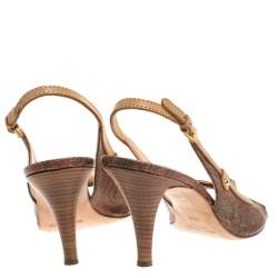 Etro Brown Paisley Print Coated Canvas and Leather Open Toe Slingback Sandals Size 39.5