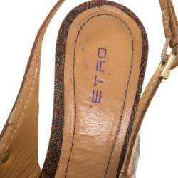 Etro Brown Paisley Print Coated Canvas and Leather Open Toe Slingback Sandals Size 39.5