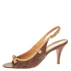 Etro Brown Paisley Print Coated Canvas and Leather Open Toe Slingback Sandals Size 39.5