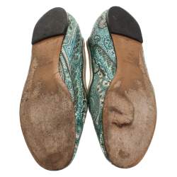Etro Green Paisley Printed Coated Canvas Embellished Ballet Flats Size 40