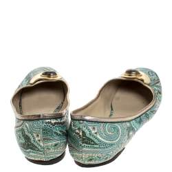 Etro Green Paisley Printed Coated Canvas Embellished Ballet Flats Size 40
