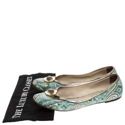 Etro Green Paisley Printed Coated Canvas Embellished Ballet Flats Size 40