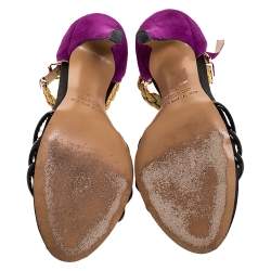 Etro Black/Purple Patent And Suede Chain Embellished Ankle Strap Sandals Size 36