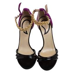 Etro Black/Purple Patent And Suede Chain Embellished Ankle Strap Sandals Size 36